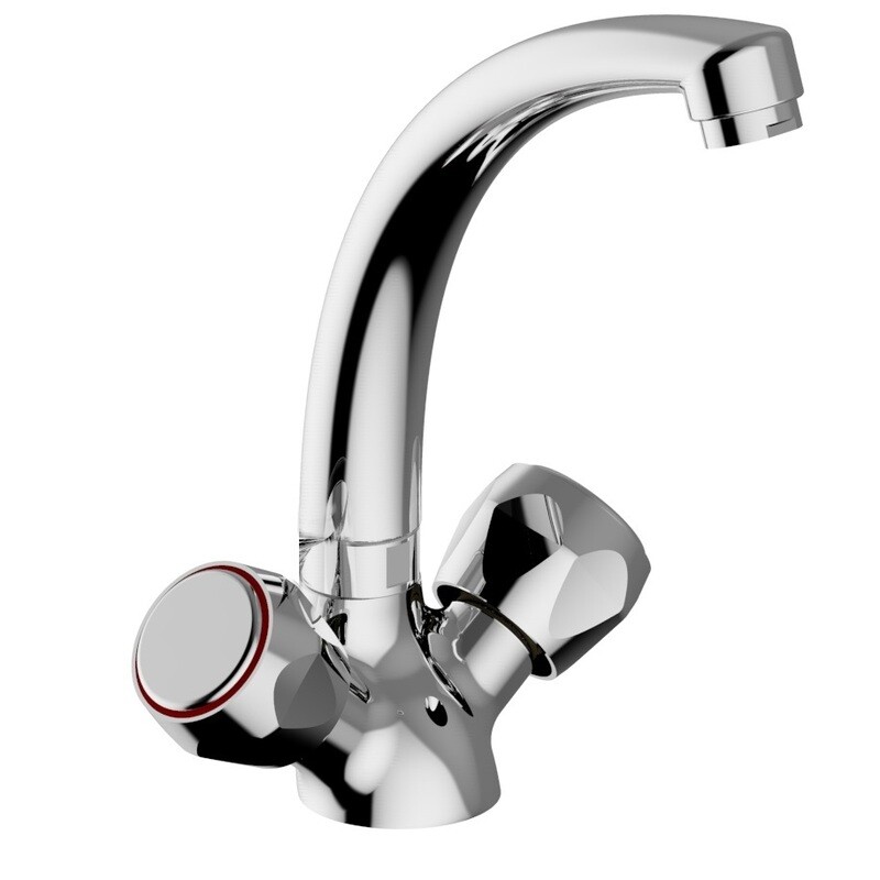 Rubinetto monoforo gruppo lavello cucina manopola tonda bocca idroformata cromo