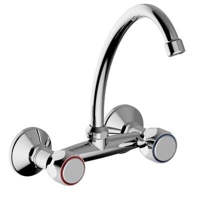 Rubinetto cucina Gruppo Lavello a muro manopola tonda con bocca Rubinetto cucina Gruppo Lavello a muro manopola tonda con bocca "J"