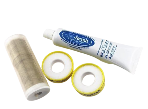 Kit Sigillante per Filetti, Raccordi, Rubinetti, Valvole - 1pz Canapa idraulica, 1 pz Pasta sigillante, 2 pz Teflon PTFE