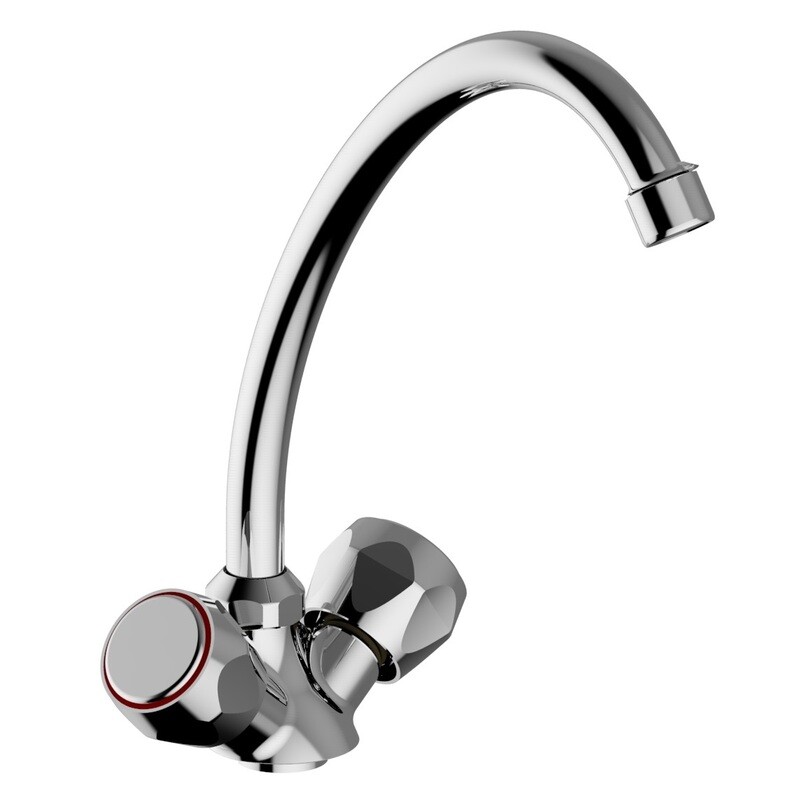 Rubinetto Gruppo Lavello in Ottone per cucina manopola  tonda con bocca jota alta cromo