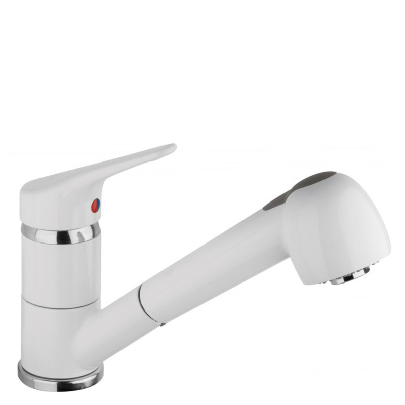 Miscelatore monocomando per lavello cucina con docetta estraibile  "Triest" Bianco