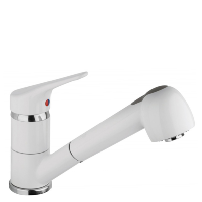 Miscelatore monocomando per lavello cucina con docetta estraibile  "Triest" Bianco