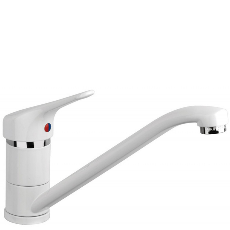 Miscelatore monocomando per Lavello cucina  bocca bassa girevole  "Triest" Bianco