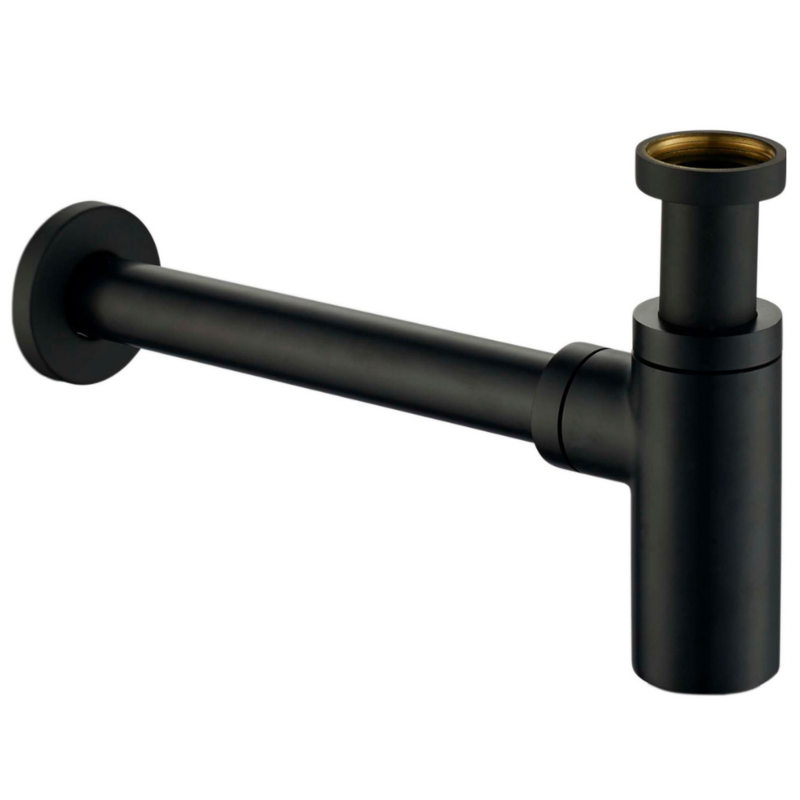 Sifone di scarico universale in ottone nero opaco per lavabo appoggio o sospeso