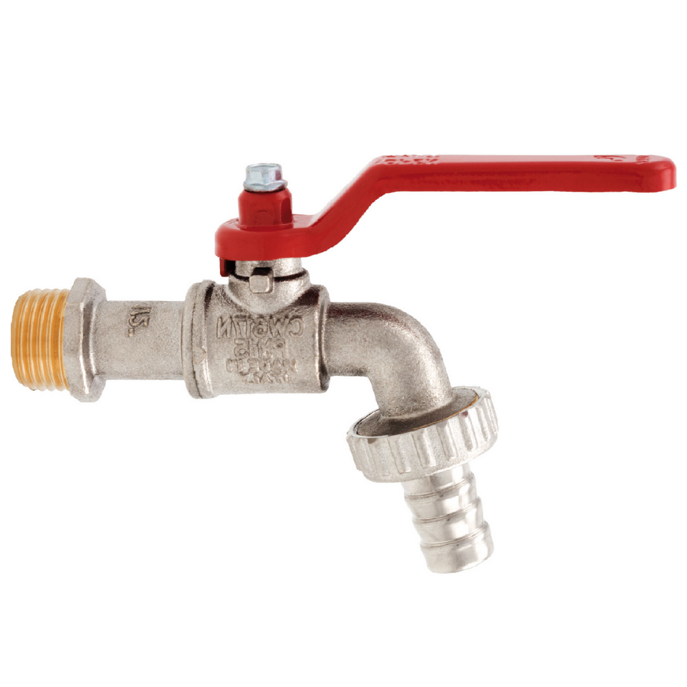 Rubinetto portagomma a sfera 1/2" in OTTONE leva rossa