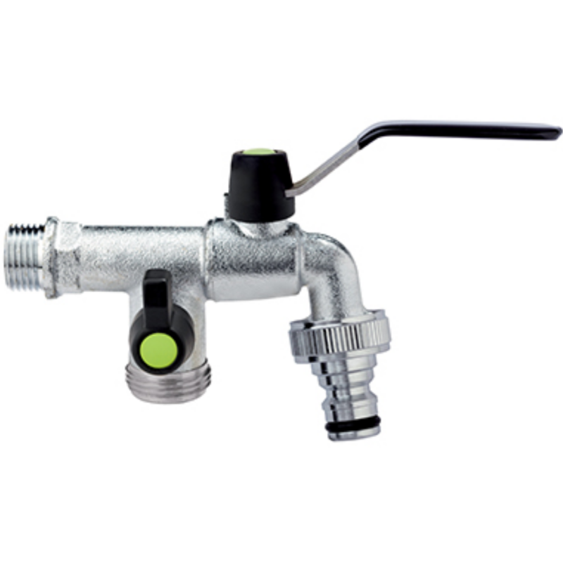 Rubinetto giardino  1/2" con portagomma a innesto rapido e presa supplementare 3/4"