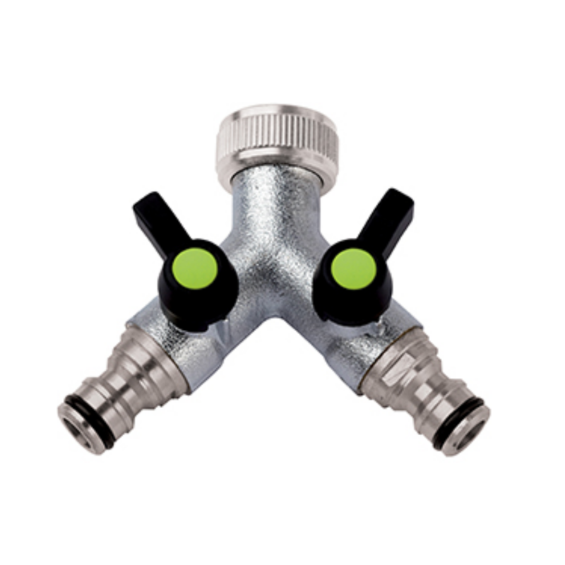 Rubinetto giardino “Y”  3/4x3/4x3/4 a 2 vie indipendenti e regolabili  con  innesto rapido Cromo