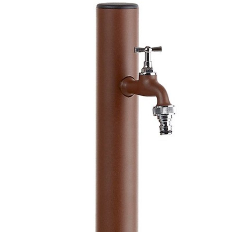 Fontana, Colonnina idrica tonda da giardino in alluminio , completa di rubinetto colorato. Marrone