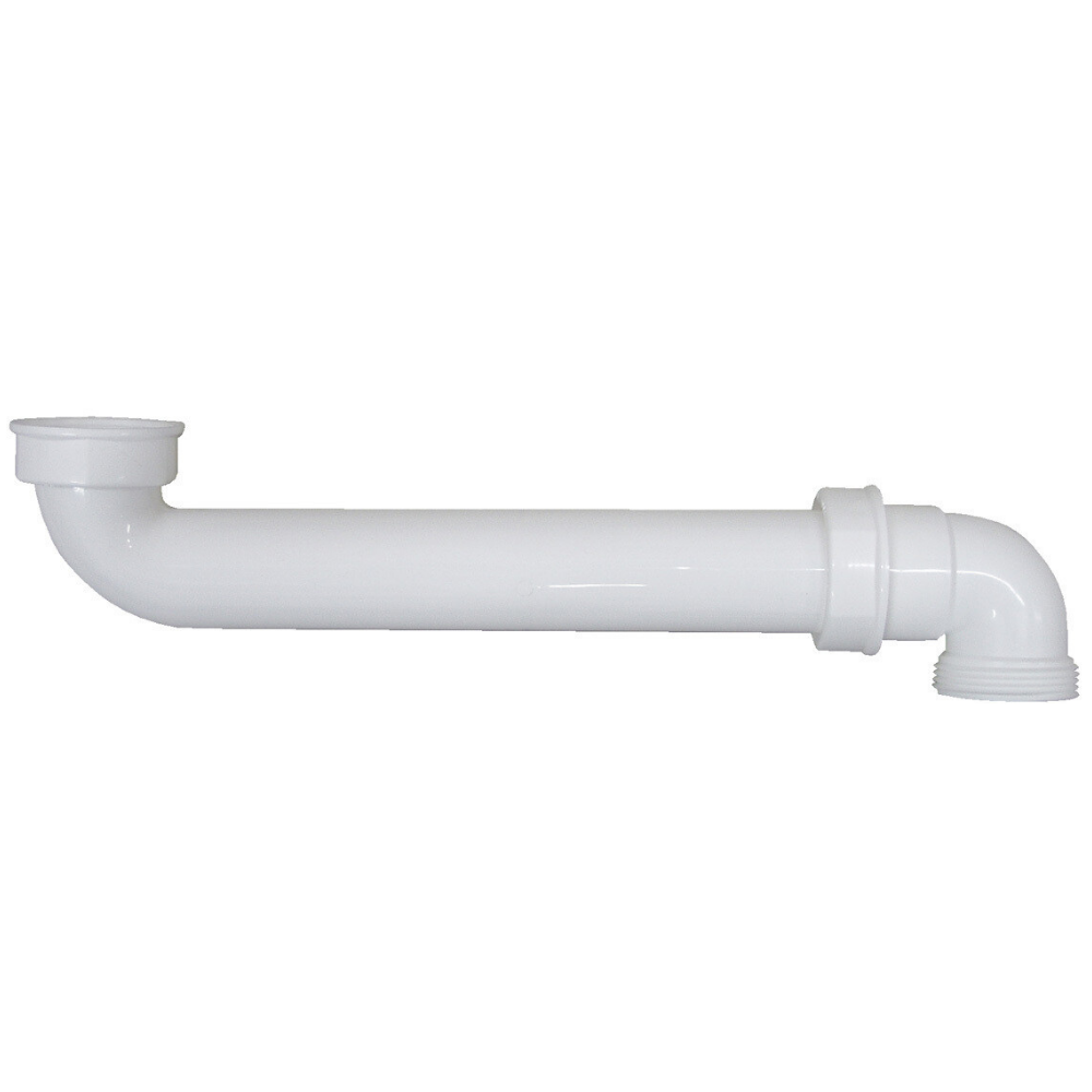Sifone, Canotto, Prolunga Curva di Scarico, Salvaspazio per Sifone PP bianco con cartella 1" 1/2 doppia curva 90° 44x300 mm