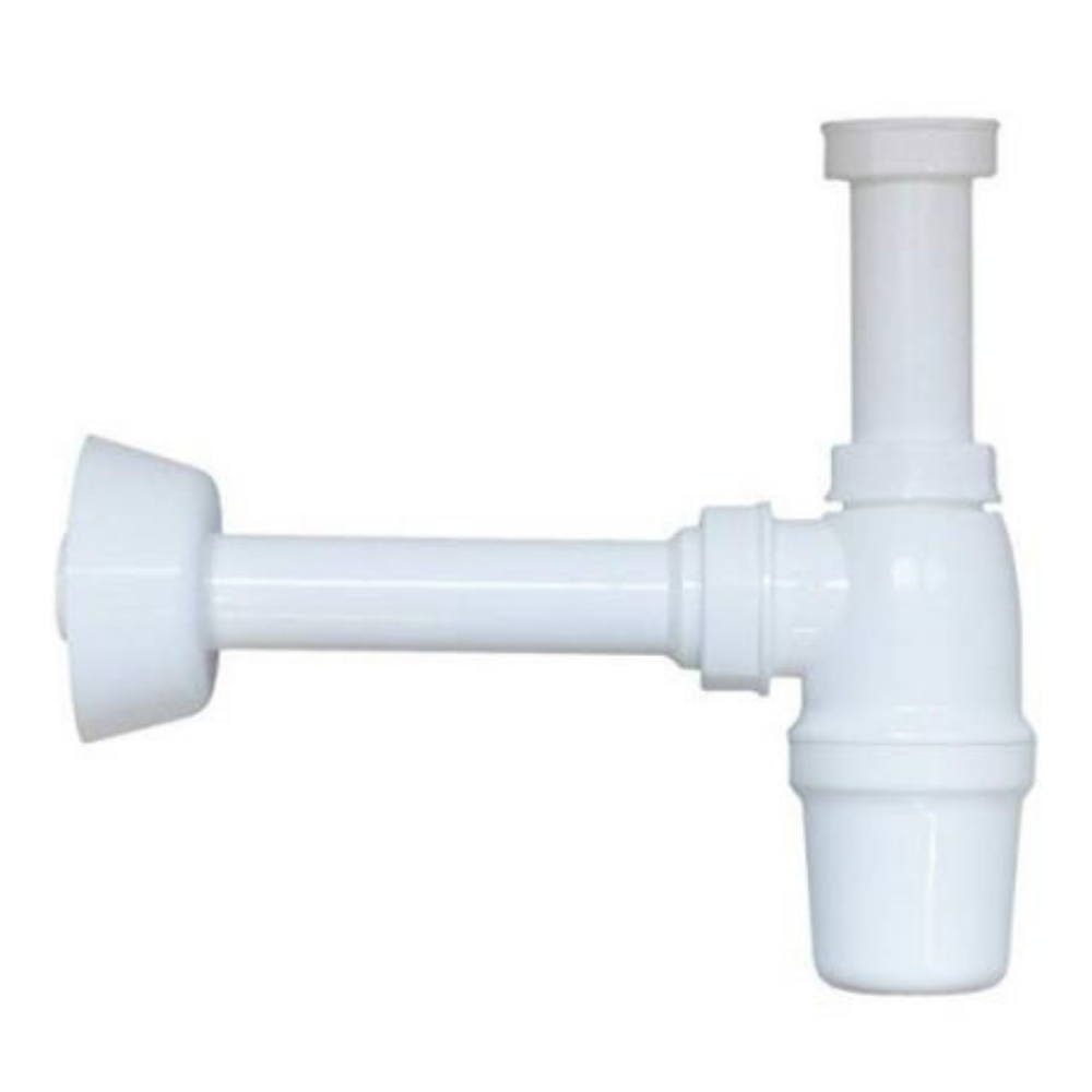 Sifone a Bottiglia, Tubo di Scarico Universale, in PP, Raccordo filetto interno G 1 1/4” Tubo Attacco a Muro, Diametro 32 mm. Colore Bianco