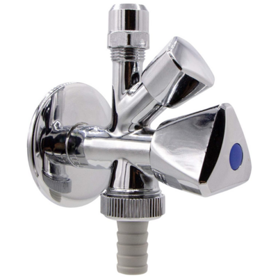Rubinetto Sottolavabo Combinato a 2  Uscite, Filetto esterno 1/2" e Attacco per tubetto rame  ø 10mm e raccordi, filetto esterno (G 3/8")