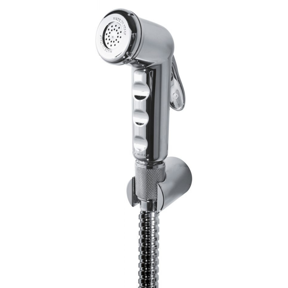 Doccetta igienica per Bidet Set idroscopino pulsante shut off  con tubo flessibile e staffa a parete Cromo - risparmio