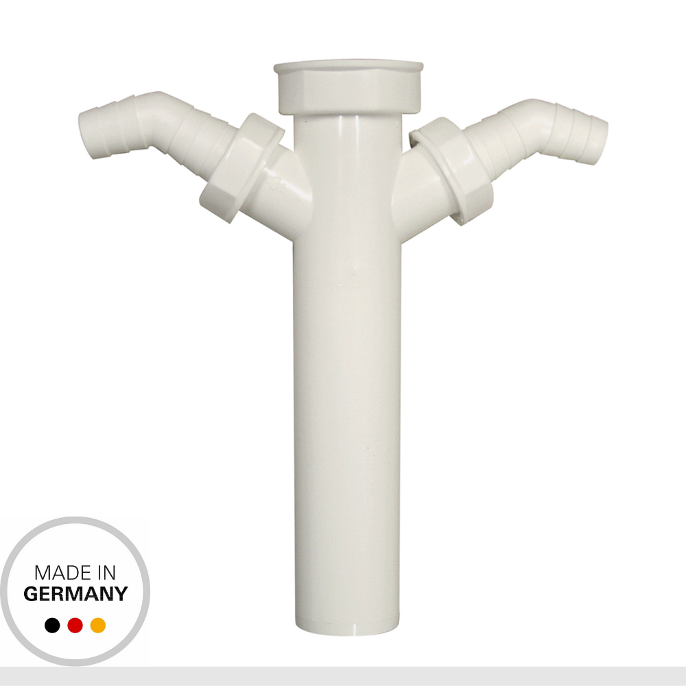 Adattatore Doppio Y Per Scarico Lavastoviglie E Lavatrice – Uscita 40 Mm, Ingresso 18-24 Mm, In PVC Grigio/bianco
