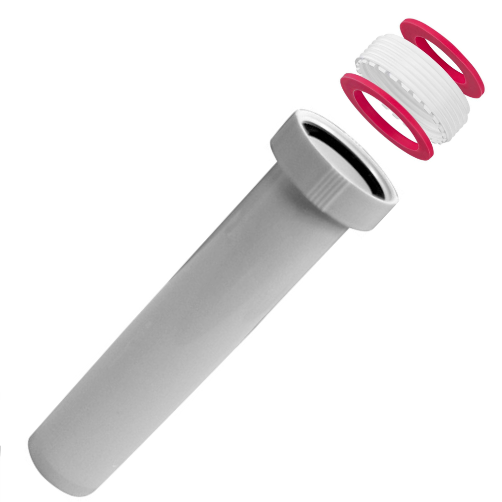 Canotto Sifone di scarico lavello con cartella e ghiera attacco universale 1 1/2" e 1 1/4" diam. tubo 40 mm. x L. 250 mm PVC