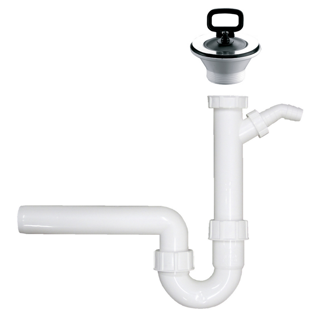 Set Sifone  a S per Lavello, Lavatoio e Piletta, con attacco Lavatrice, Lavastoviglie  1 1/2” Tubo di scarico a Muro diametro 40 mm.