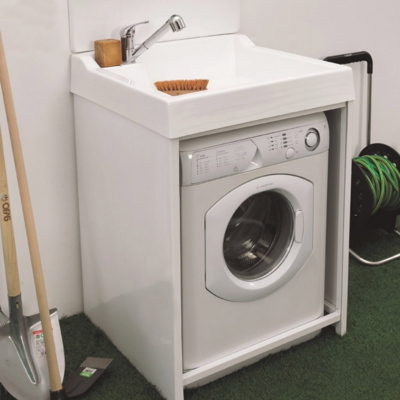 Set Lavatoio Lavapanni con accessori inserimento coprilavatrice con lavabo ABS Bianco 73x67x109h cm