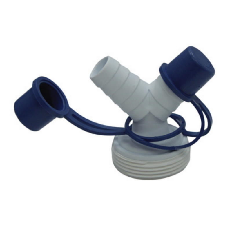 Doppio raccordo per tubo scarico lavatrice lavastoviglie tipo a Y  M 1 1/2 " e tappi