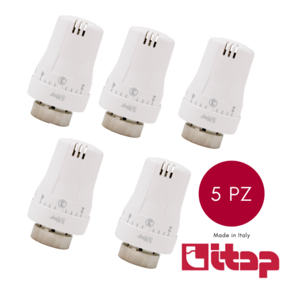 Set 5pz Testa di comando Testina per Valvola Termostatica bianca intervallo di impostazione 0-28 C Set 5pz Testa di comando Testina per Valvola Termostatica bianca intervallo di impostazione 0-28 C