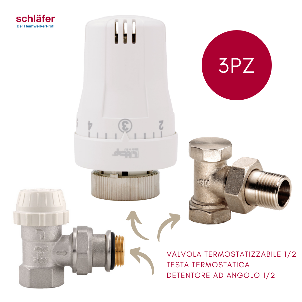 Kit valvola termostatica 1/2 Kit valvola termostatica 1/2 " con testa di comando e detentore per radiatore impostazione 0-28 C