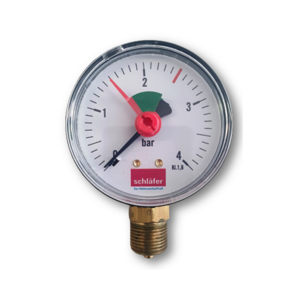 Manometro per impianti termici 0-4 bar, diametro 63 mm , attacco radiale, verticale 3/8"