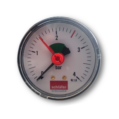 Manometro per impianti termici 0-4 bar, diametro 63 mm , attacco assiale, posteriore 3/8