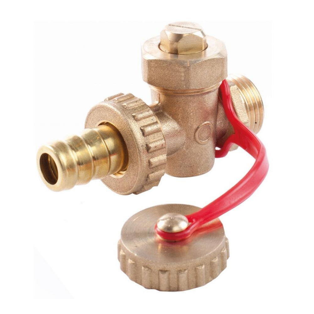 Rubinetto scarico caldaia a sfera HS 1/2" con portagomma e tappo, Ottone.