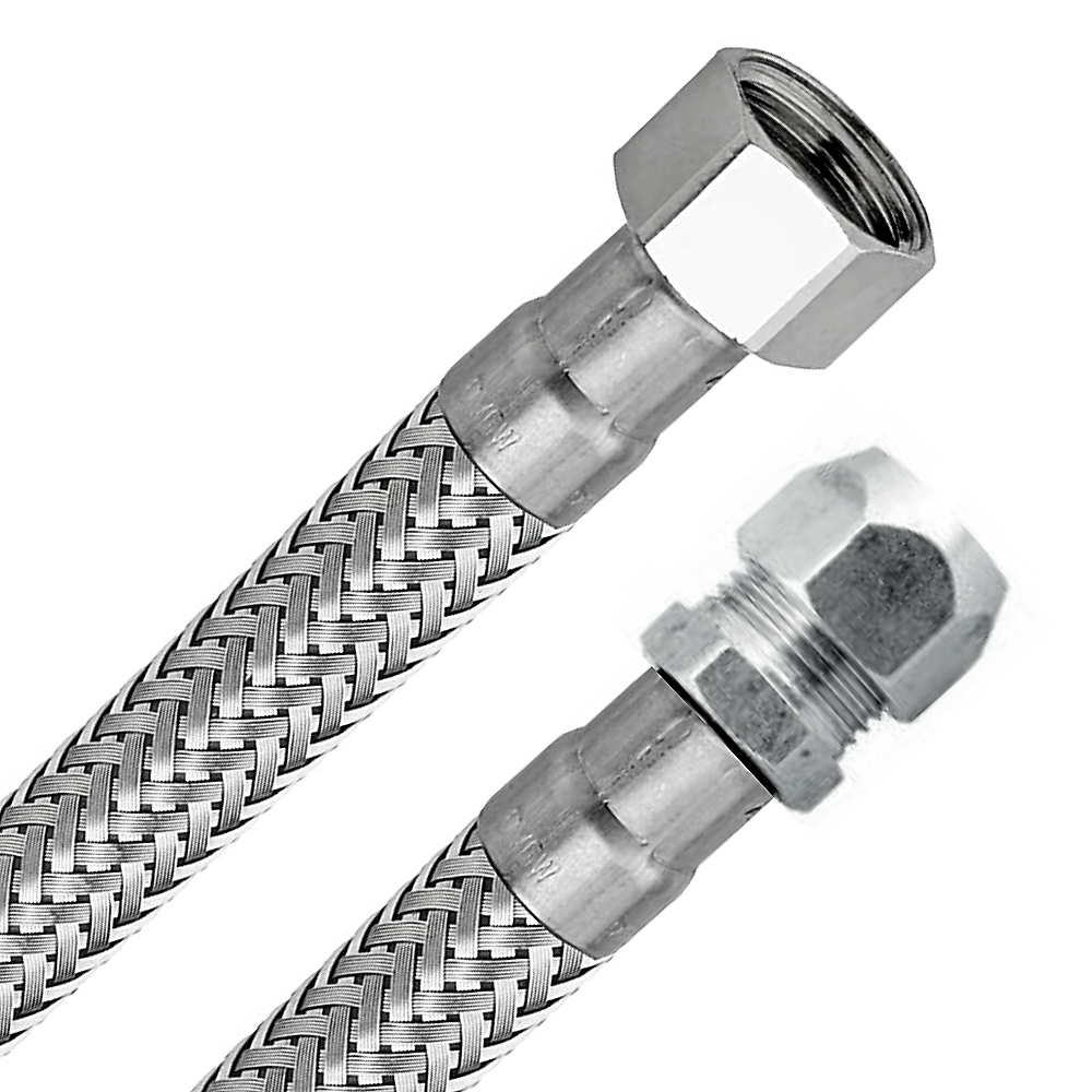 Flessibile idraulico bicono trecciato connettore 3/8"MF x ø 10mm Lunghezza cm 70