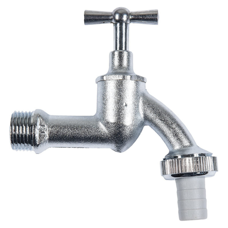 Rubinetto giardino portagomma 3/4" x 1" in ottone leva a farfalla/T Cromo-Satinato