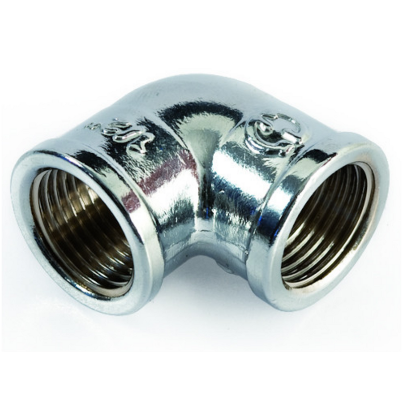 Raccordo Curva Gomito 90° in ottone 1/2 Filetto Femmina Cromo Lucidato