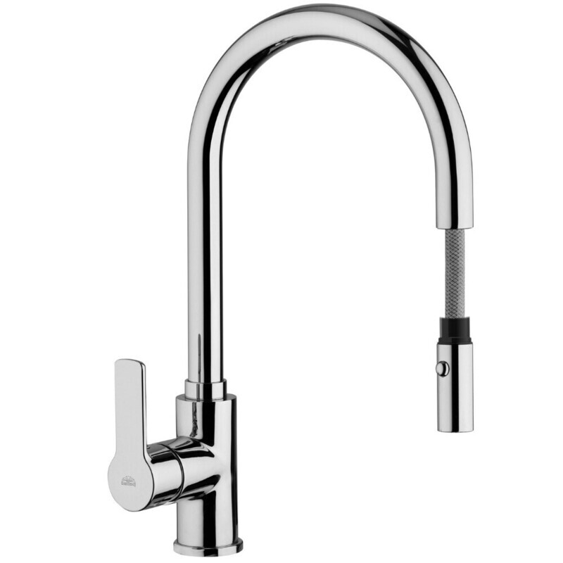 Miscelatore monocomando per Lavello cucina bocca alta e doccetta estraibile  Red - risparmio acqua