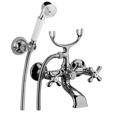 Rubinetto Vasca da bagno con doccetta manopola antica stile retrò - cromo Rubinetto Vasca da bagno con doccetta manopola antica stile retrò - cromo