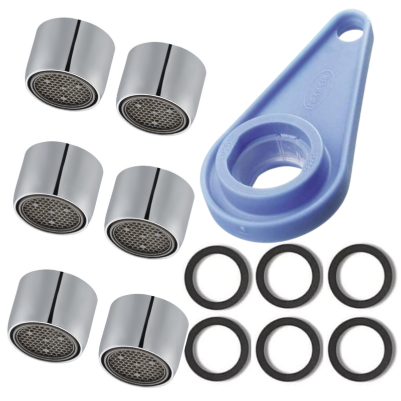 Aeratore universale M22 per rubinetto cucina e Chiave universale M22/24/28 Neoperl. Set 7 Pz.