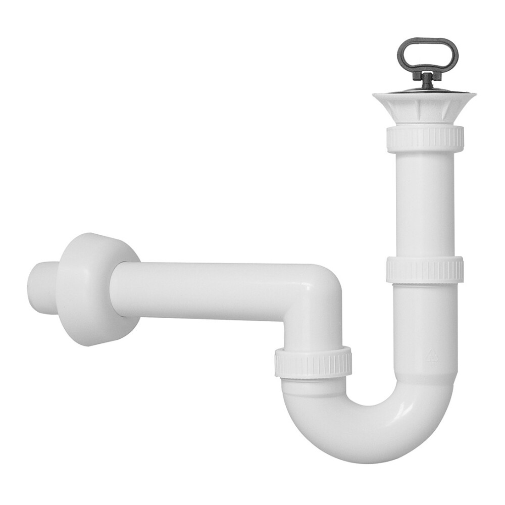 Set Sifone di scarico Lavello, Lavatoio a S con Piletta in PP, 1 1/2”  raccordo uscita a Muro, Diametro 40 mm. Colore Bianco
