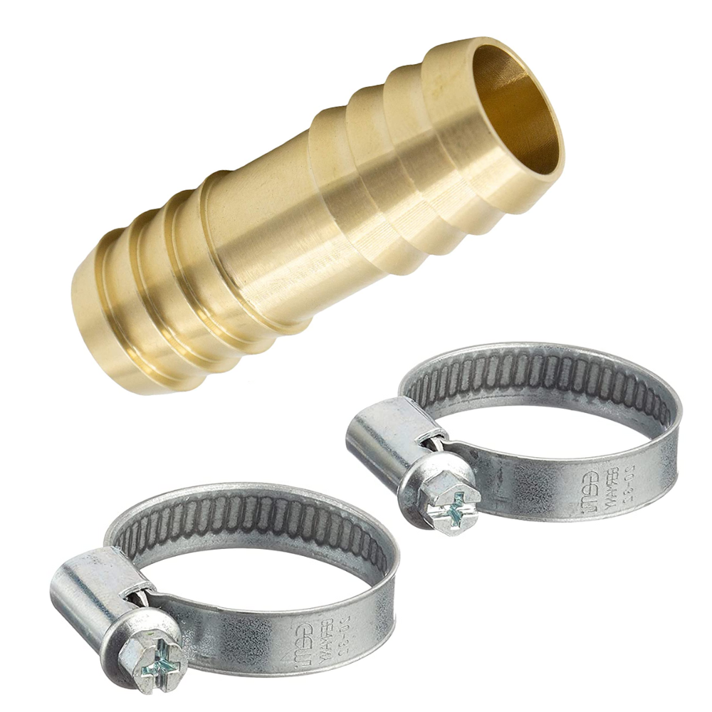 Raccordo giunzione in ottone per tubo di scarico D. 20 mm e fascette di serraggio inox  3/4 "  (20-32 mm)