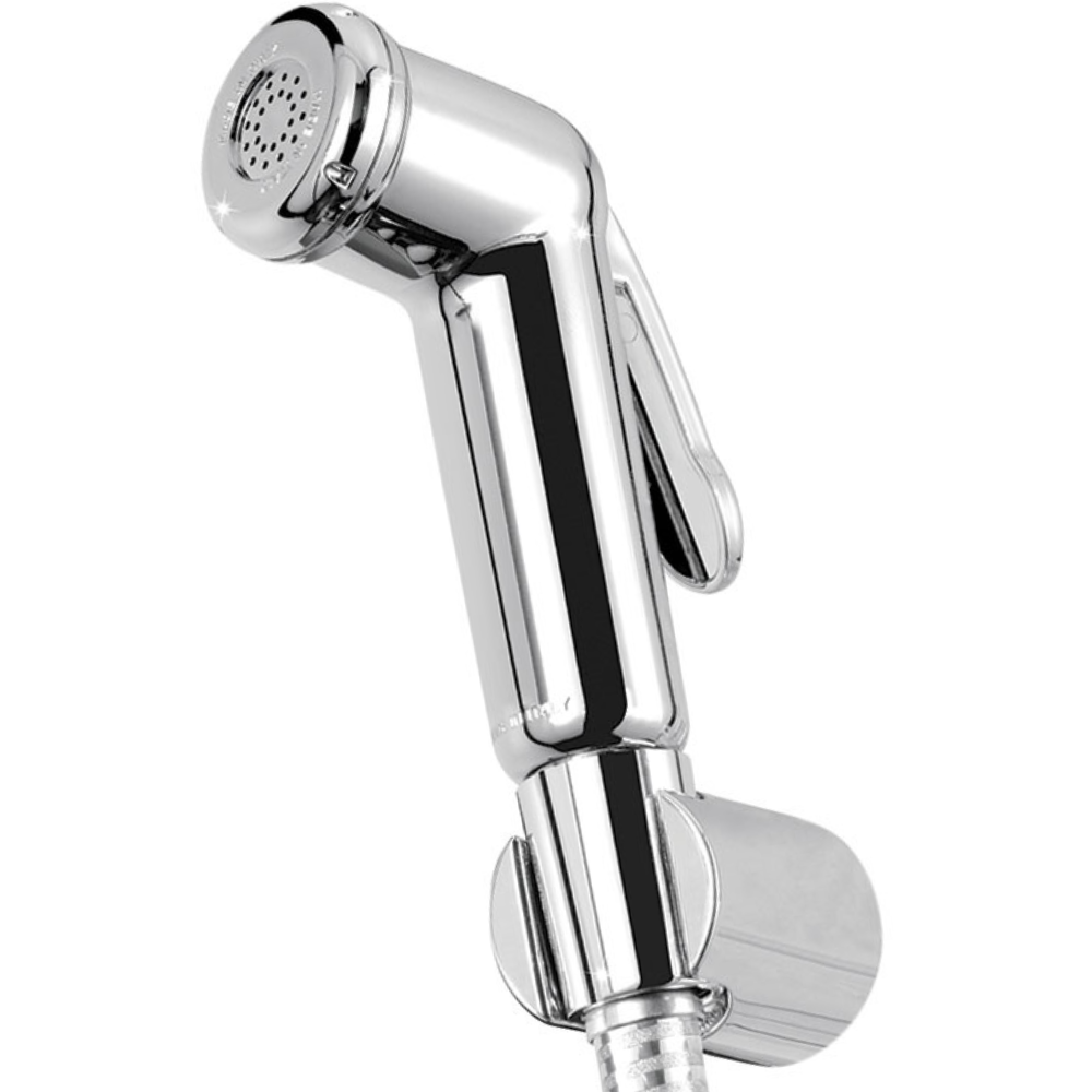 Doccetta igienica per Bidet idroscopino pulsante shut off  con staffa a parete Cromo - risparmio