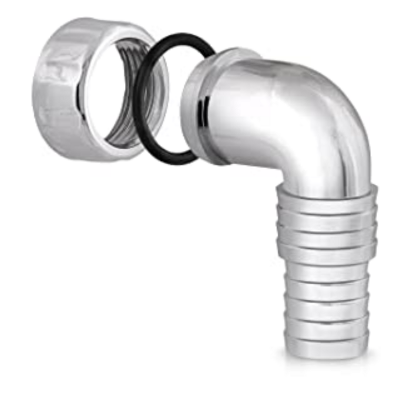 Raccordo 1" filetto interno, curva a Gomito 90° 1" attacco per scarico lavatrice, lavastoviglie  portagomma per tubo 19-23.5 mm  (3/4")