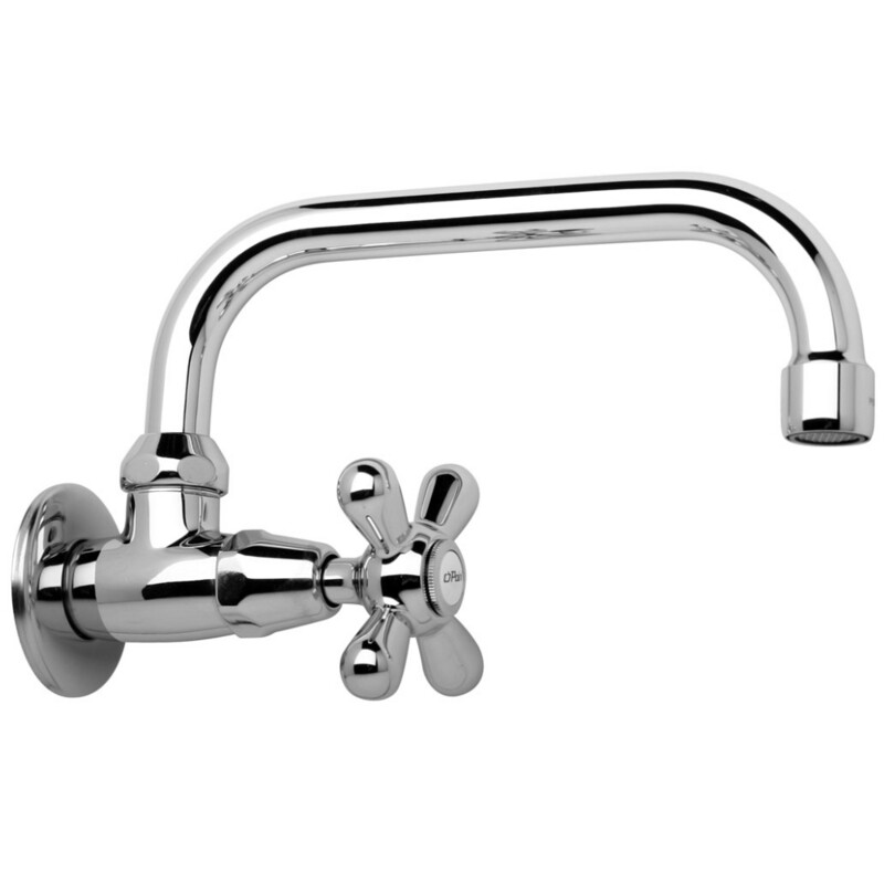 Rubinetto Singolo Lavello a muro in Ottone per Cucina manopola antica  con bocca girevole a "U". attacco muro 1/2" . Cromo