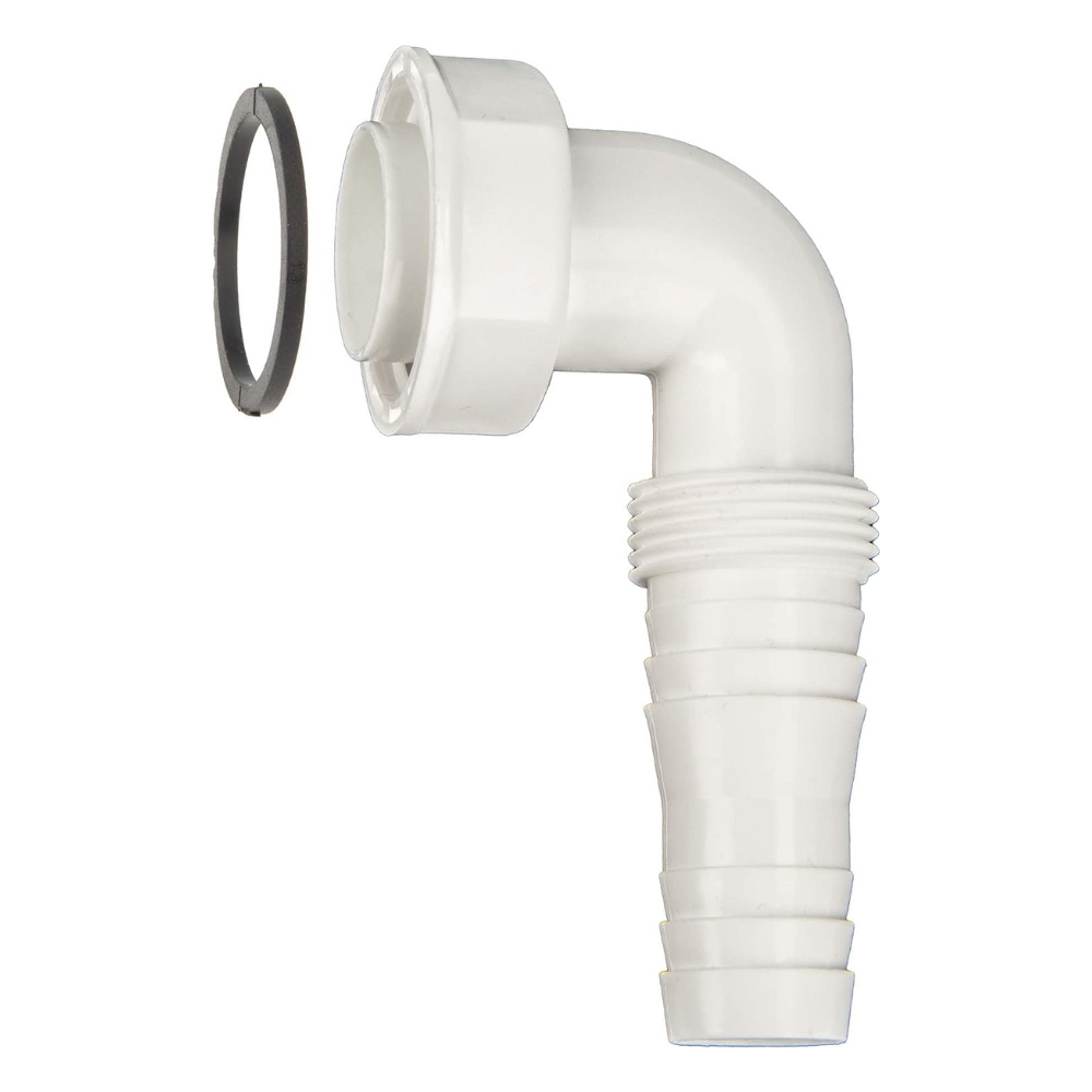 Raccordo Lungo da 1" con Curva a Gomito 90° per scarico lavatrice, lavastoviglie  portagomma per tubo 19-23.5 mm  (3/4").