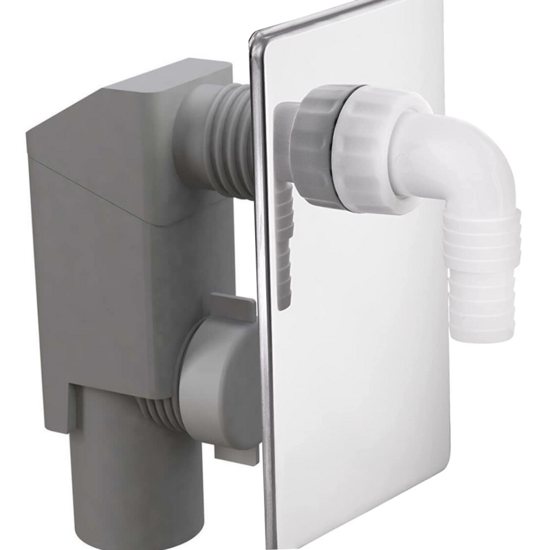 Sifone incasso per lavatrice in PVC Ø40 mm con piastra in inox e pipetta in plastica Sifone incasso per lavatrice in PVC Ø40 mm con piastra in inox e pipetta in plastica