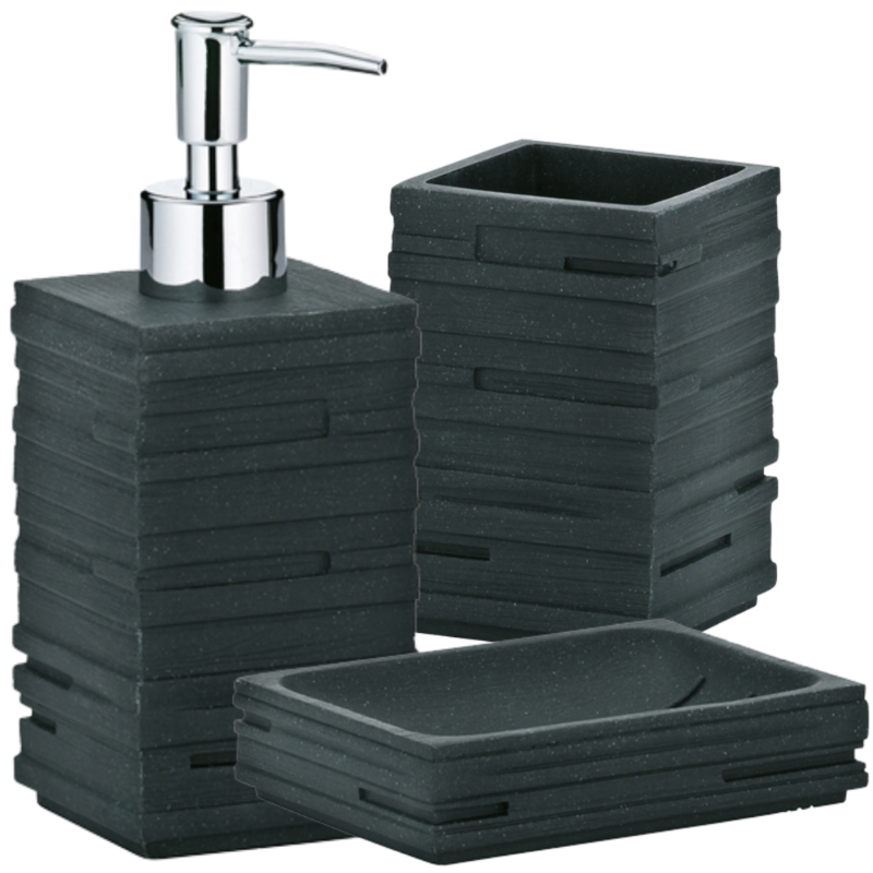 Set Accessori Bagno d'appoggio in polireresina serie Quader antracite - 3Pz