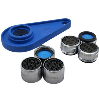 Schläfer 10055110 | Aeratore Rubinetto Girevole, Filtro in Acciaio Inox e ABS, Universale per Rubinetti M22/M24 con Chiave Multifunzione, per Bagno e Cucina - 7 Pz.