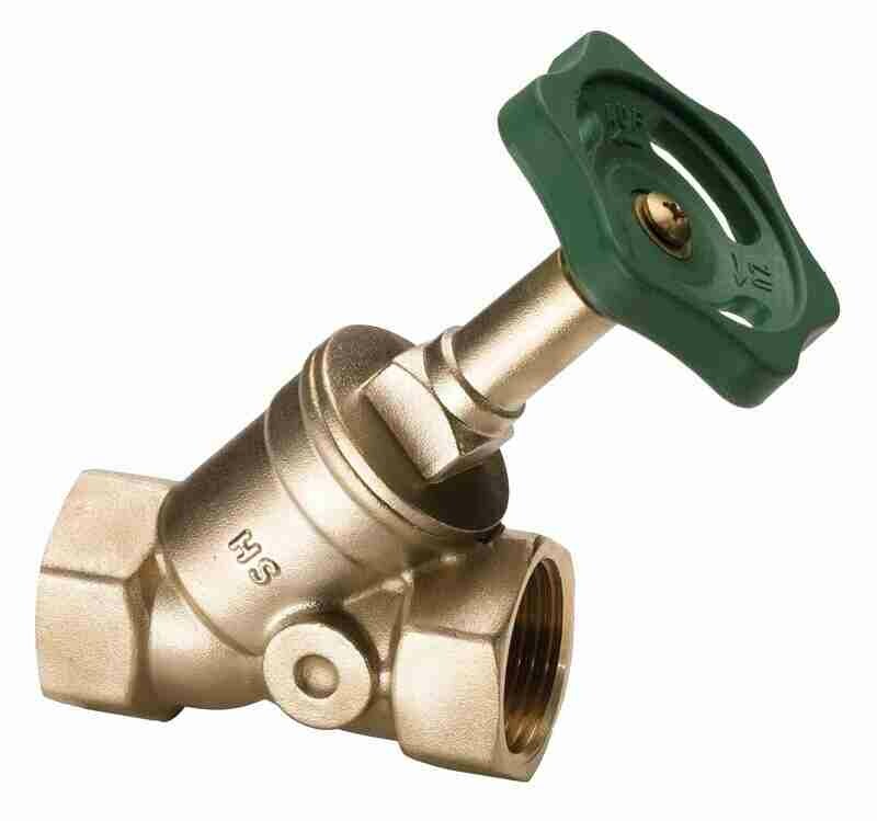 Valvola a saracinesca inclinata HS in OTTONE 1/2" FF volantino verde