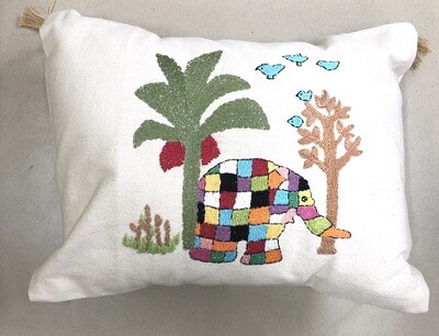 Embroidered cushion With Filling ( Elmer The Patchwork Elephant ) / 35*45 cm - / خددية تطريز بالحشو ( الفيل ألمر )