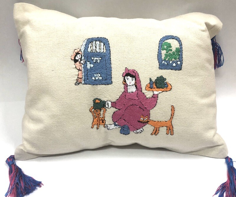 Embroidered cushion With Filling ( Making Tea ) / 35*45 cm  / خددية تطريز بالحشو ( تشرب شاي )