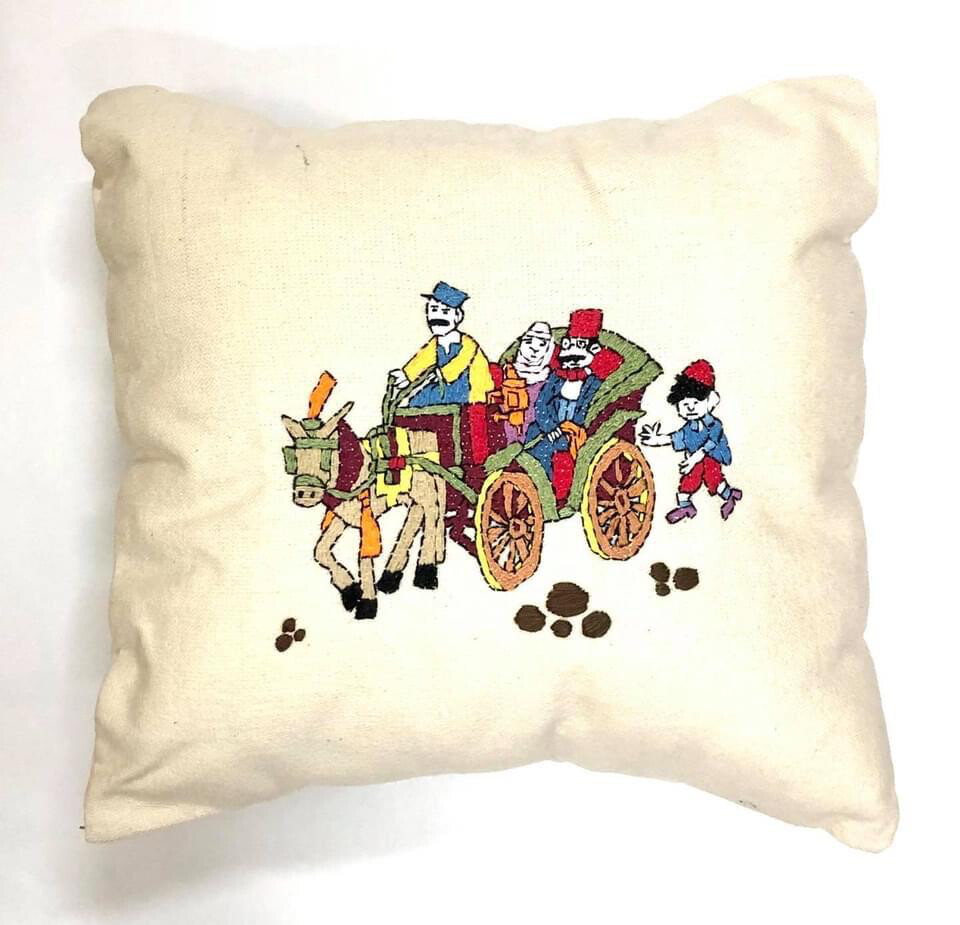 Embroidered cushion With Filling ( Horse Cart ) / 35*45 cm  / خددية تطريز بالحشو ( حنطور )