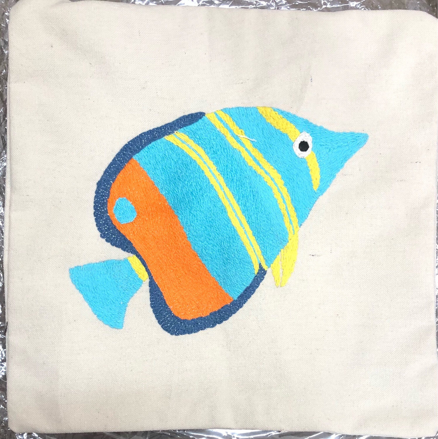 Embroidered cushion With Filling ( Fish ) / 40*40 cm / خددية تطريز بالحشو ( سمكة )