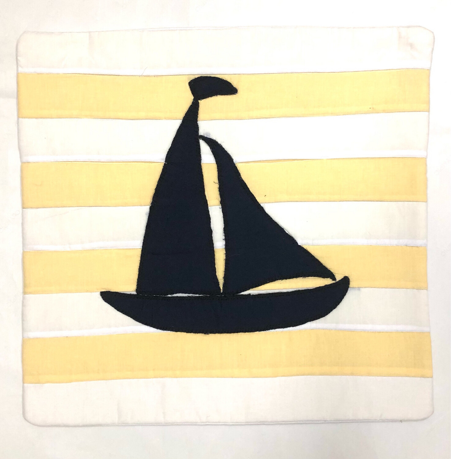 Applique Cushion Cover (Marine Yellow Stripes )/ 45*45 cm / كيس خددية ابليك (بحري مقلم أصفر)