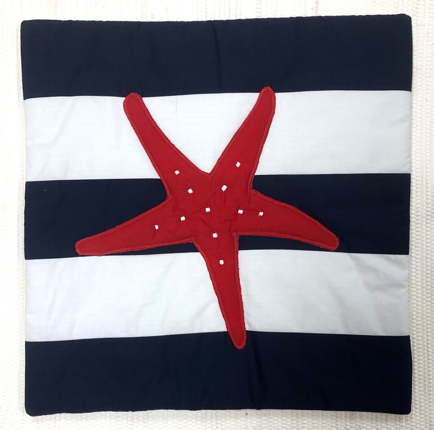 Applique Cushion Cover ( Red Marine Stripes )/ 45*45 cm / كيس خددية ابليك ( بحري أحمر مقلم )