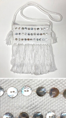 Woven Threads Bag With Pearled Buttons / 28*28 cm / شنطة من الخيوط المنسوجة و الازرار الصدفية
