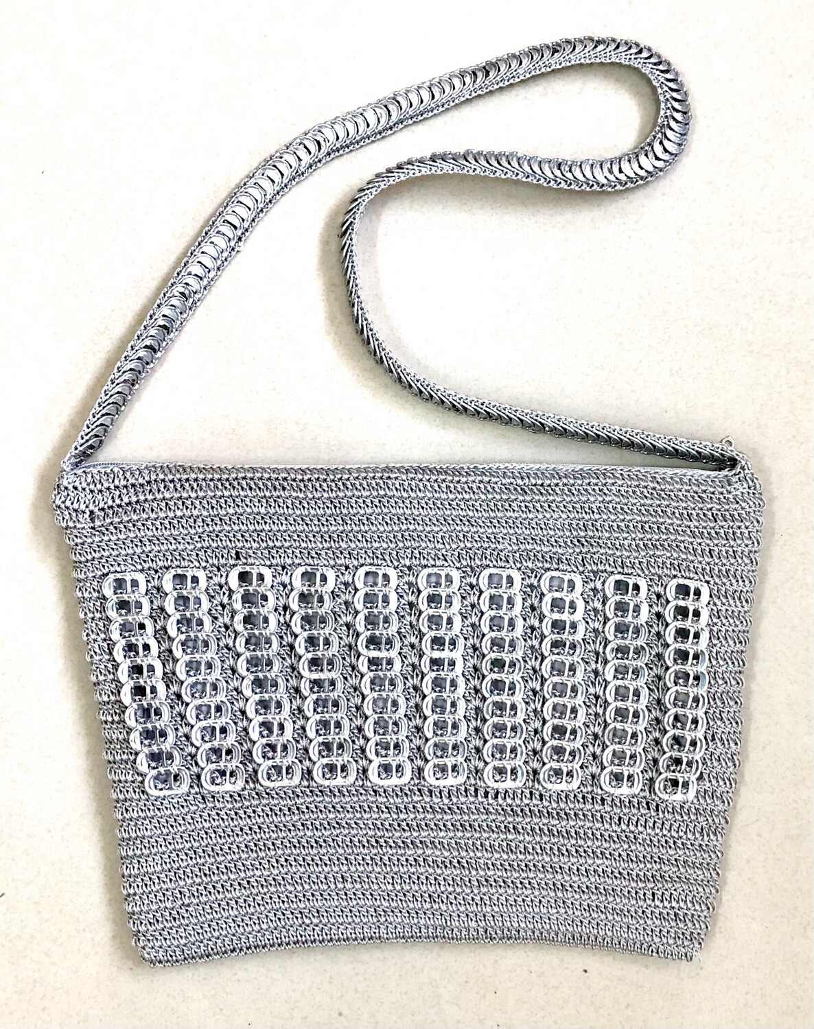 Crochet And Can Tabs Handbag / 30-35*25 cm /شنطة كروشيه مع كانز